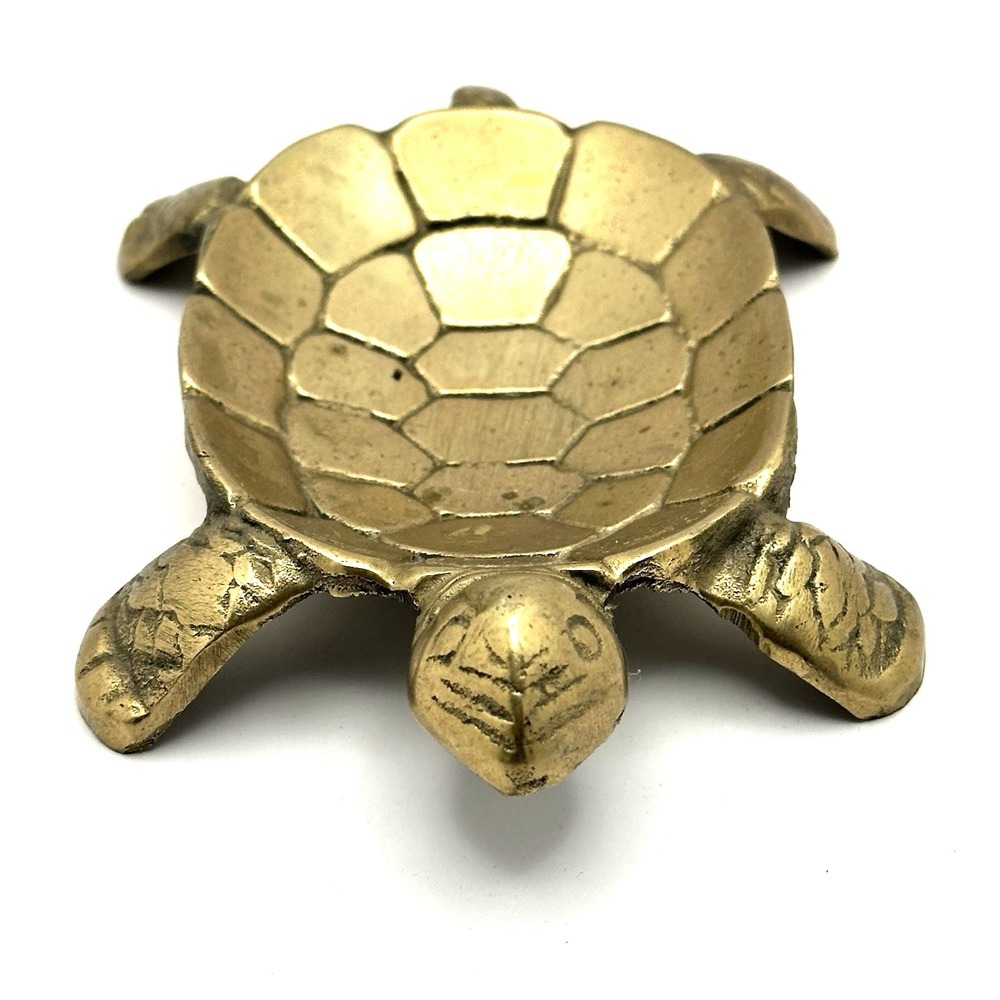 Vintage UCGC Brass Turtle Trinket Dish Taiwan Catchall Ring Coin Holder 4.75"